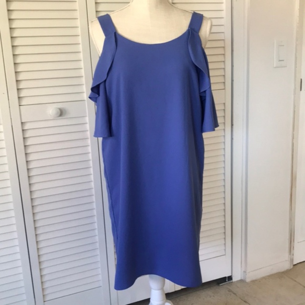 SHE & SKY periwinkle blue dress, A-line, cold shoulder cap sleeve fully lined M